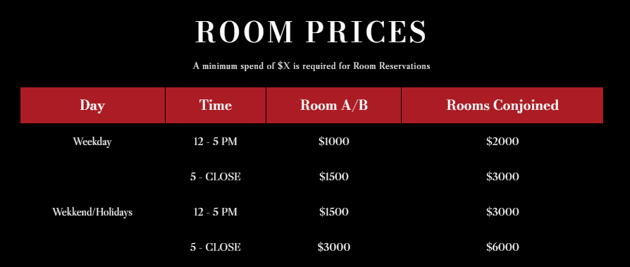 Room Prices at Cinnabar NYC